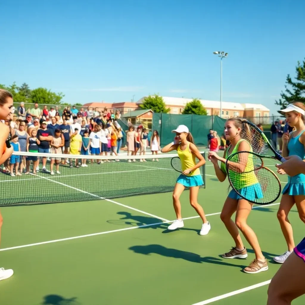 Girls tennis team competing in a playoff match