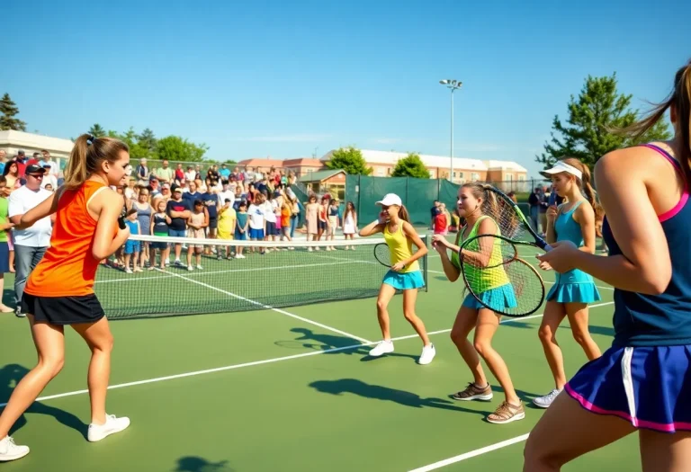 Girls tennis team competing in a playoff match