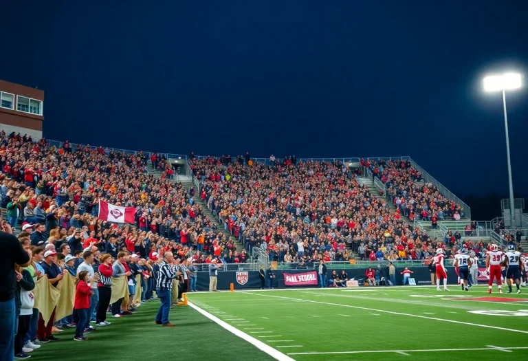 Fans passionately cheering during a high school football game in Anchorage.