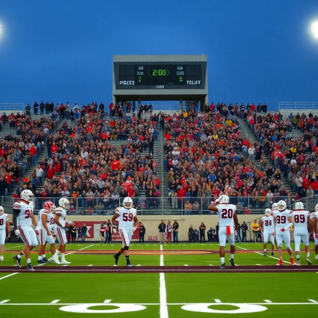High school football fans cheering in a stadium