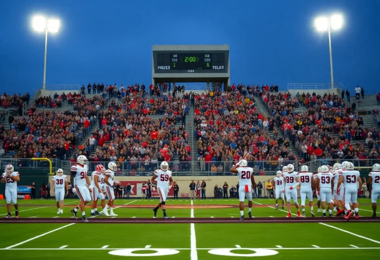 High school football fans cheering in a stadium