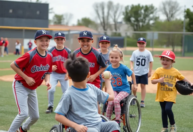 Athens High School baseball players volunteering with young athletes