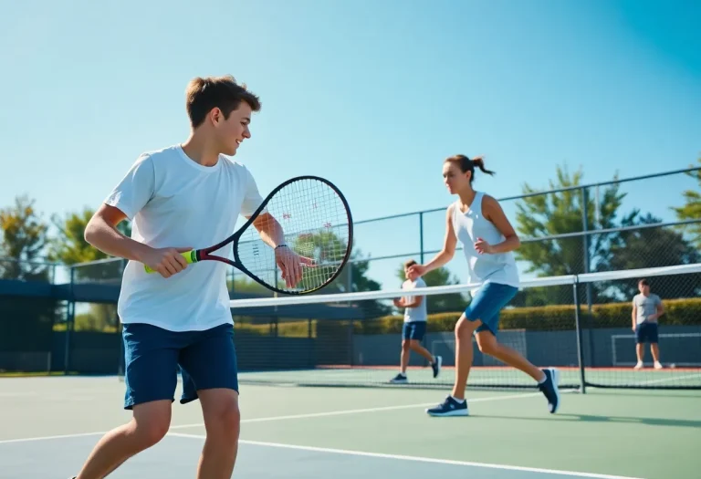 Young athletes competing in tennis matches at the Bartlett High School Region IV Championship