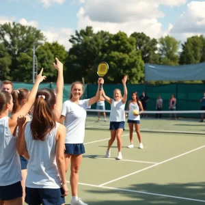 Bayport-Blue Point girls tennis team celebrating their championship win