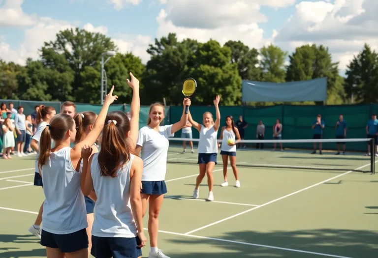 Bayport-Blue Point girls tennis team celebrating their championship win