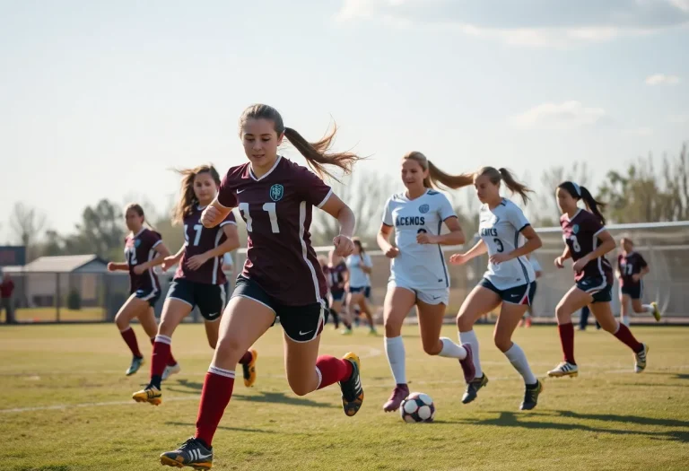 High school girls soccer match in action during the Bergen County tournament.