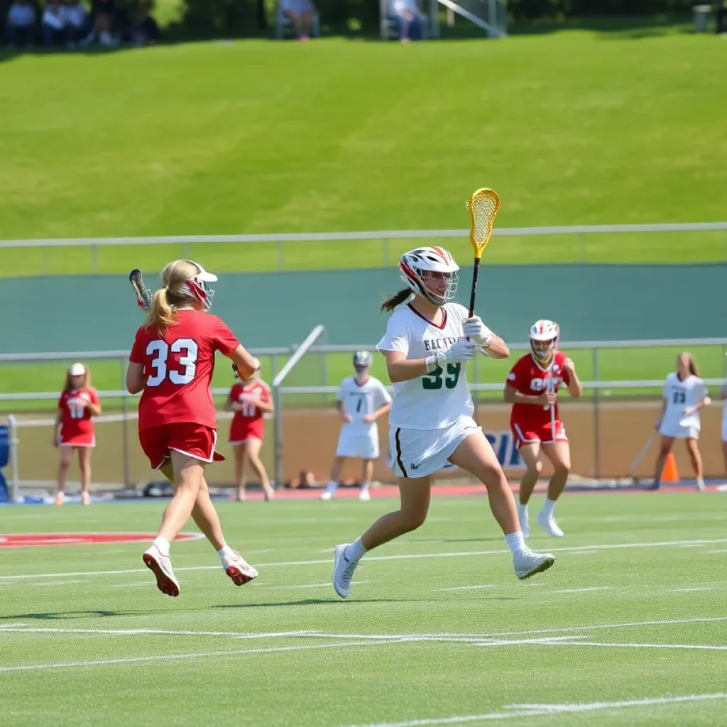 Players in action during a Binghamton University lacrosse game