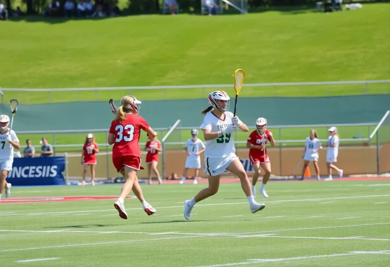 Players in action during a Binghamton University lacrosse game