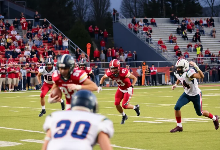 Bixby Spartans football players during a game, showcasing teamwork and competitiveness.