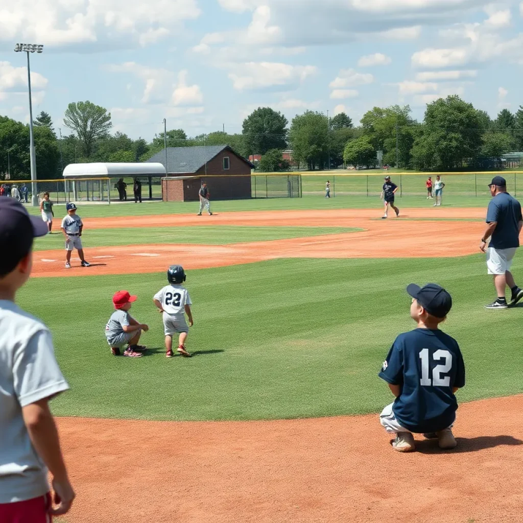 Young baseball players practicing on the field
