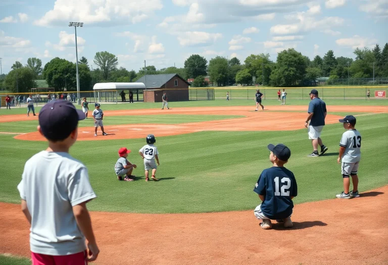 Young baseball players practicing on the field