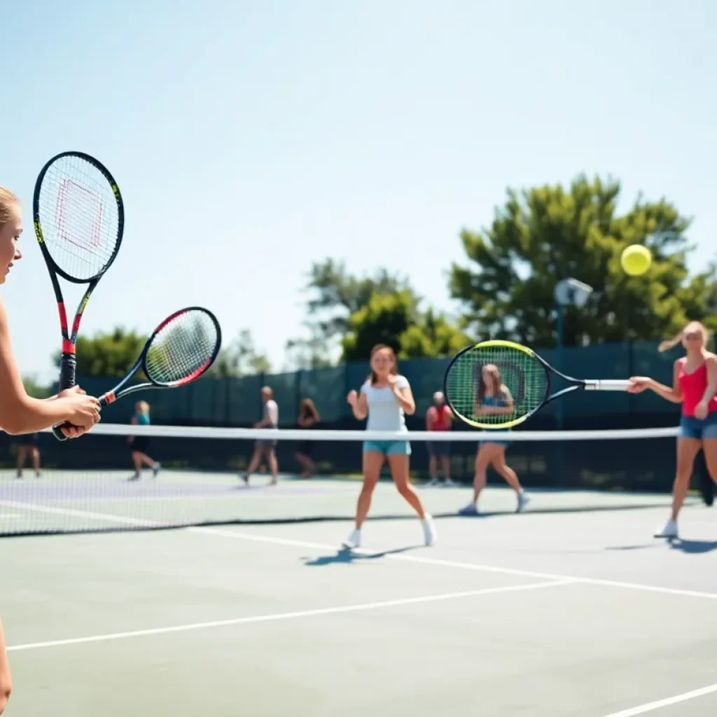 Bluffton High School girls tennis team competing on the court