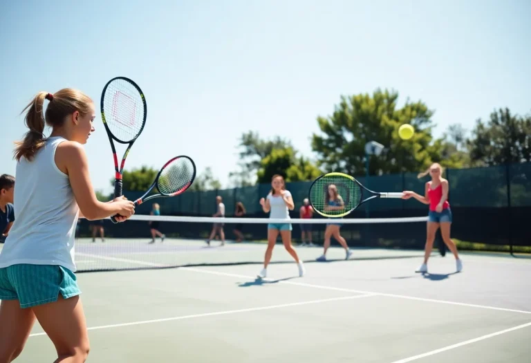 Bluffton High School girls tennis team competing on the court