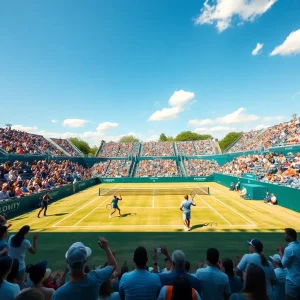 Tennis players competing in a championship match in Boulder City