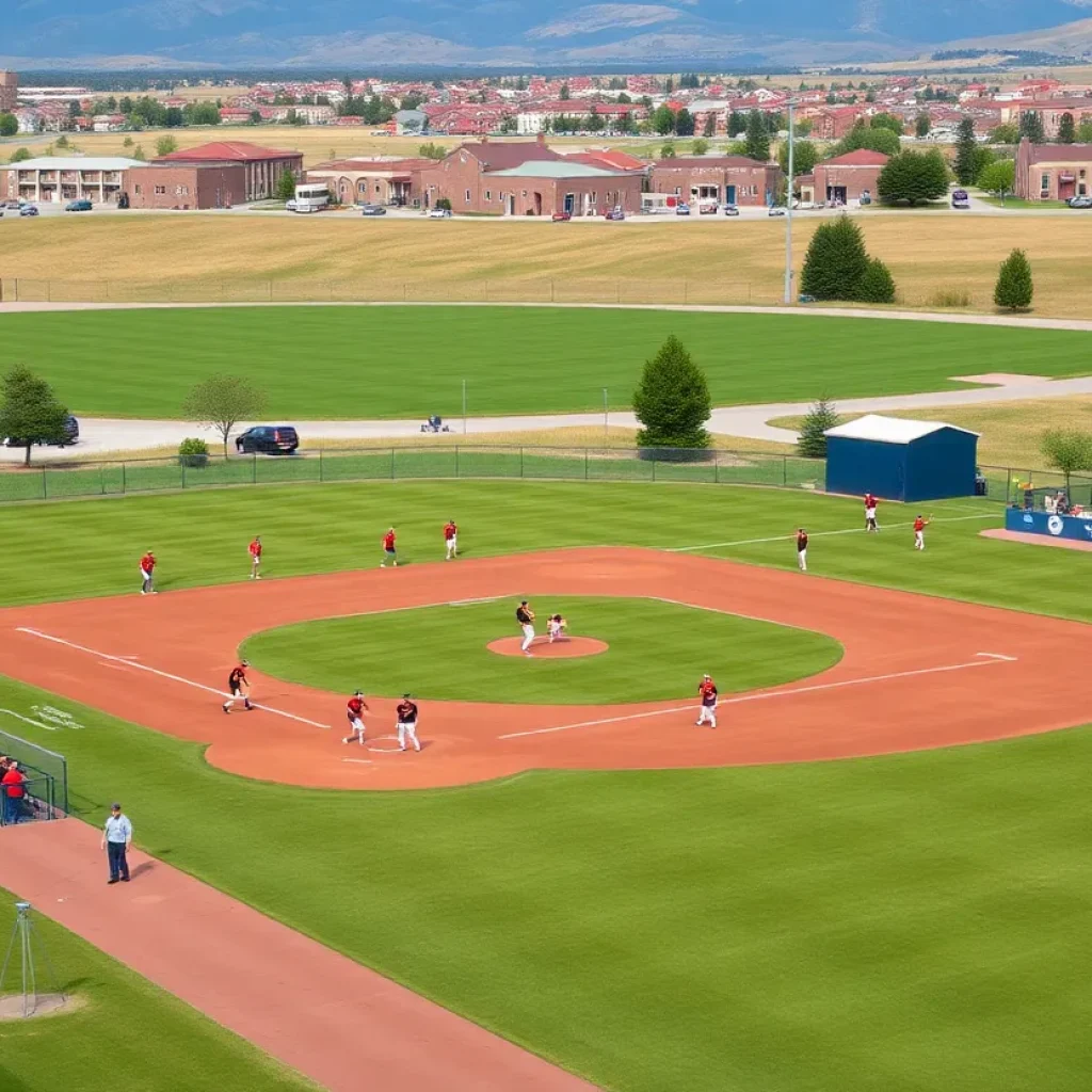 A baseball field in Bozeman with young players and cheering spectators.
