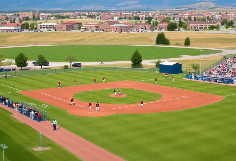 A baseball field in Bozeman with young players and cheering spectators.