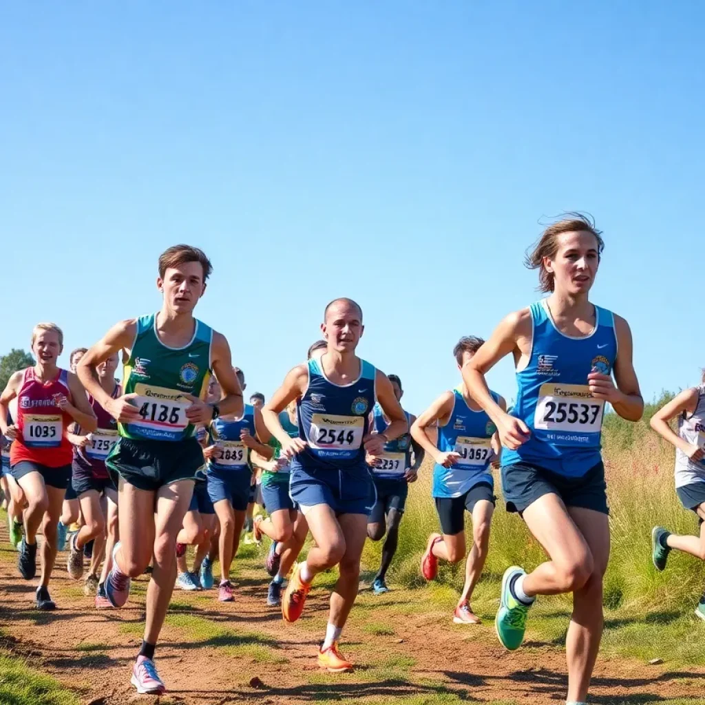 Bridgeport girls cross country team celebrating victory in the championship.