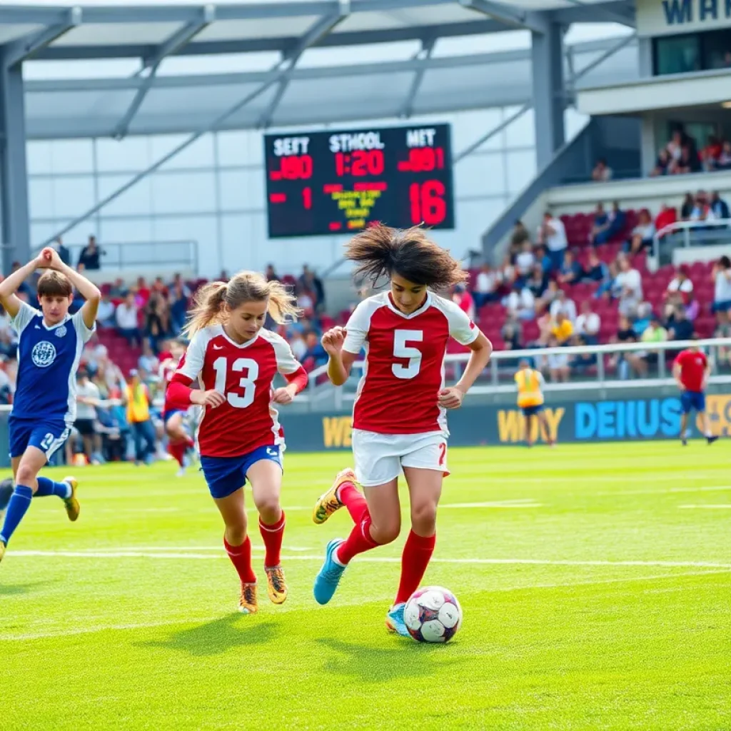 Byram Hills boys soccer team playing during a match