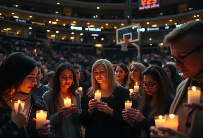 Community members gather for a candlelight vigil in remembrance of a young athlete.