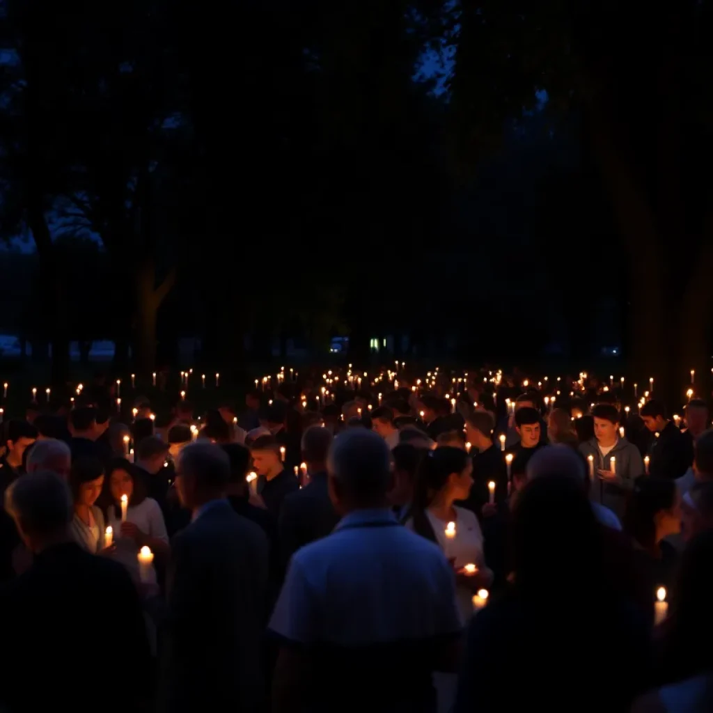 Community gathering for candlelight vigil in Leland, Mississippi