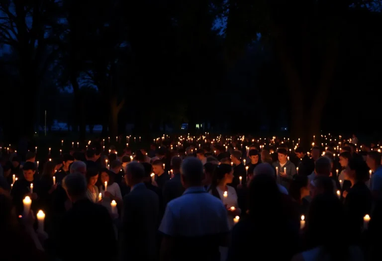 Community gathering for candlelight vigil in Leland, Mississippi