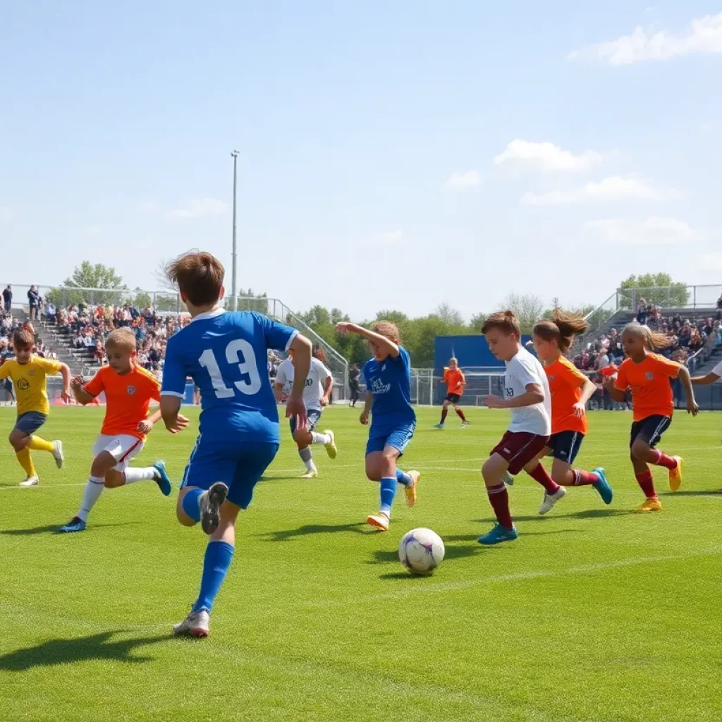 Youth soccer players in Cape Breton competing during a match