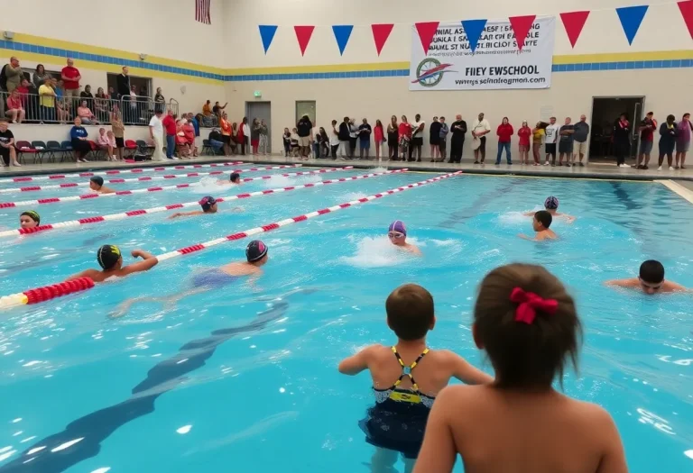 Swimmers competing at Carmel High School pool during World Cup