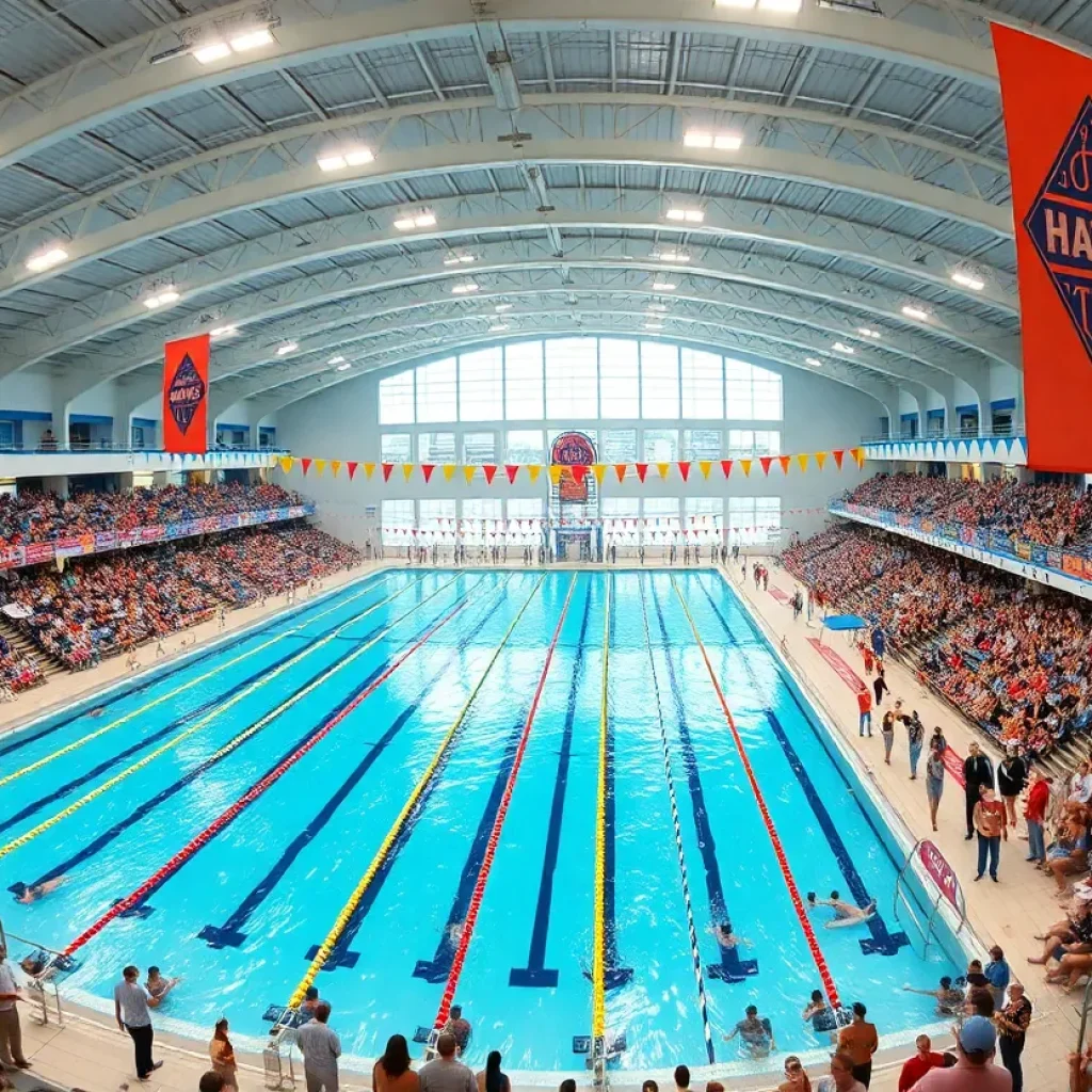 Crowd in the Carmel High School Natatorium during the World Aquatics Swimming World Cup