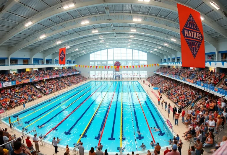 Crowd in the Carmel High School Natatorium during the World Aquatics Swimming World Cup