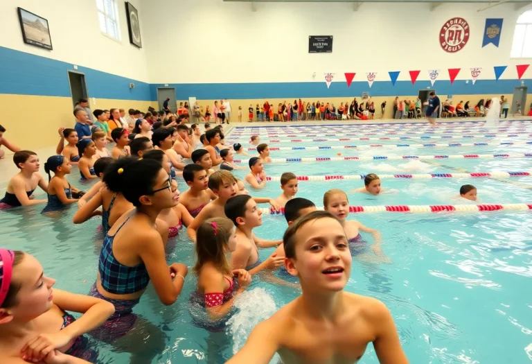 Swimmers competing at the Cedar Falls natatorium opening