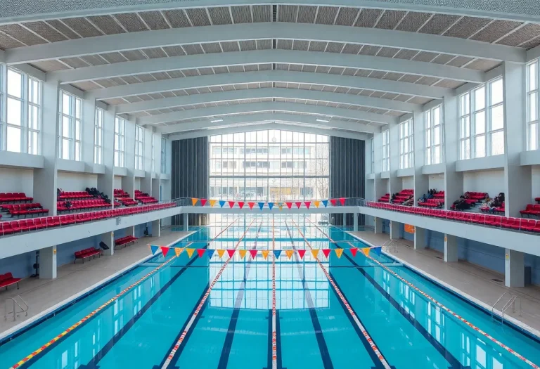 Interior view of Cedar Falls Community Natatorium with two pools.