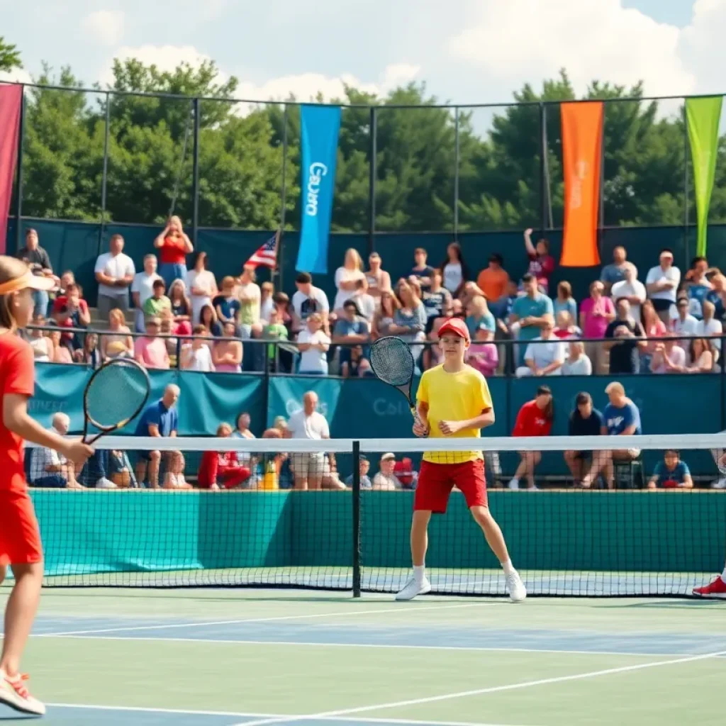 Young tennis players competing in the Cedar Falls state championship.