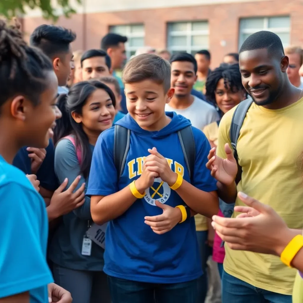 Community members honoring Kennedy Waymer's legacy with yellow wristbands