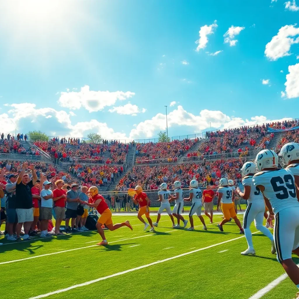 Fans cheering during a high school football game