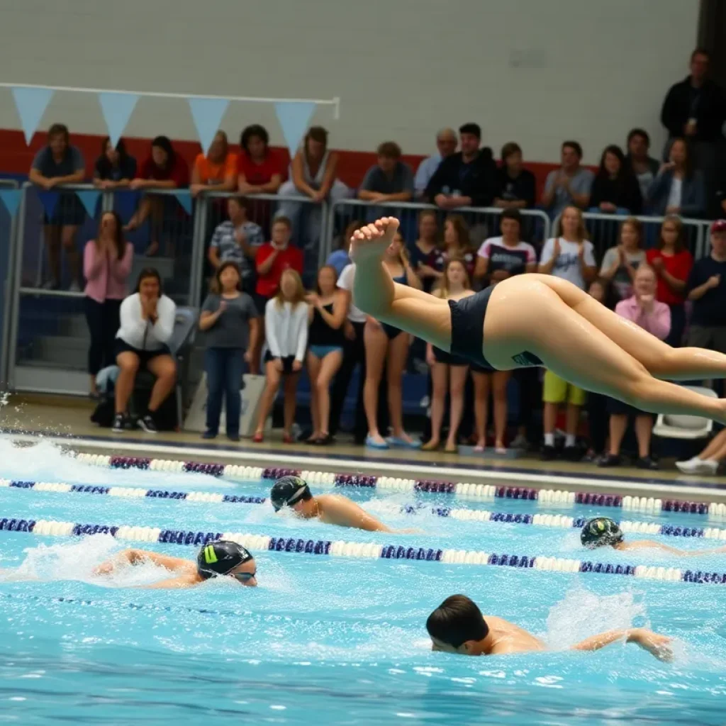 Athletes competing in the girls swimming and diving meet