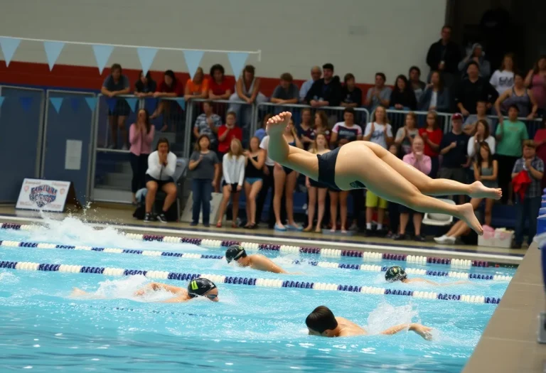 Athletes competing in the girls swimming and diving meet