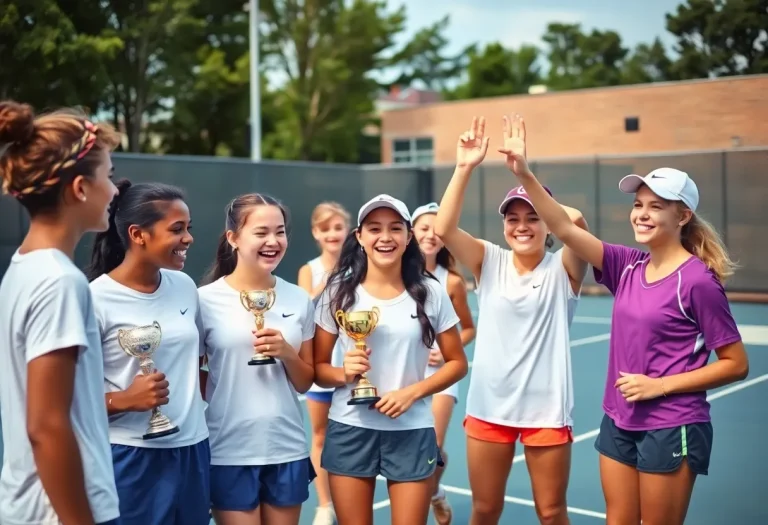 High school tennis players celebrating their achievements at the 2025 Wyoming Championships.