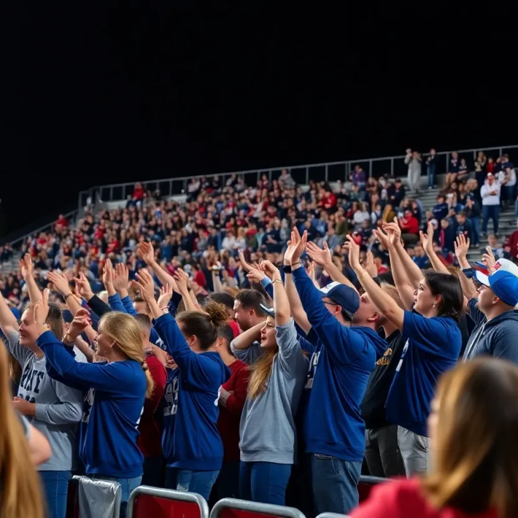 Football fans cheering at a high school game