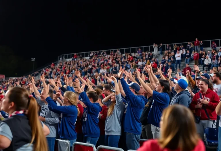 Football fans cheering at a high school game