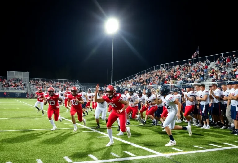 High school football players in action during a game