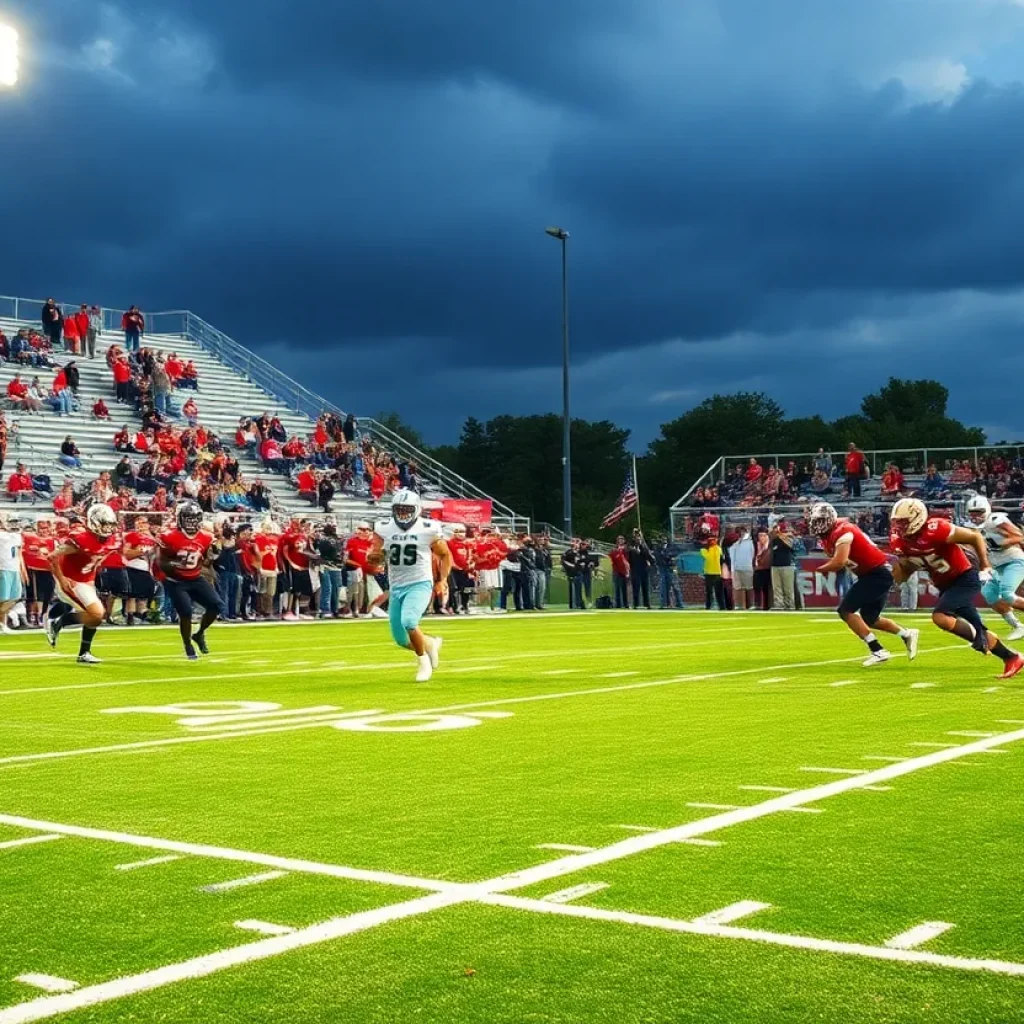 Clay-Chalkville football team celebrating a victory with fans in the background