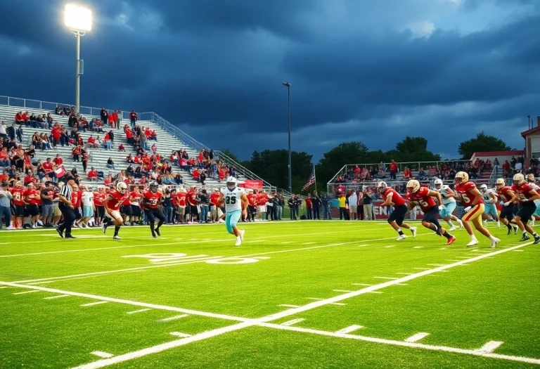 Clay-Chalkville football team celebrating a victory with fans in the background