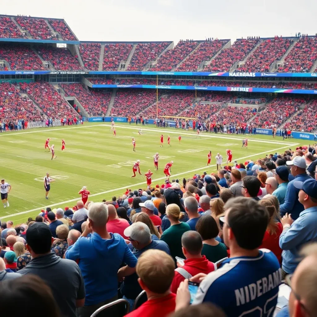 Spectators at a football game demonstrating community support