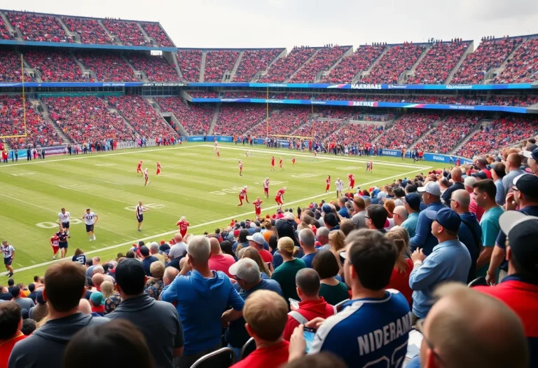 Spectators at a football game demonstrating community support