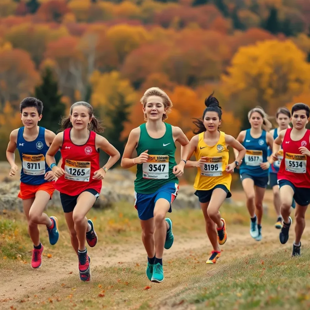Coal Ridge High School cross country teams running during a race in autumn.