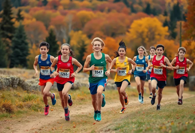 Coal Ridge High School cross country teams running during a race in autumn.