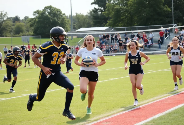 High school sports action at Coconut Creek with football and volleyball games.