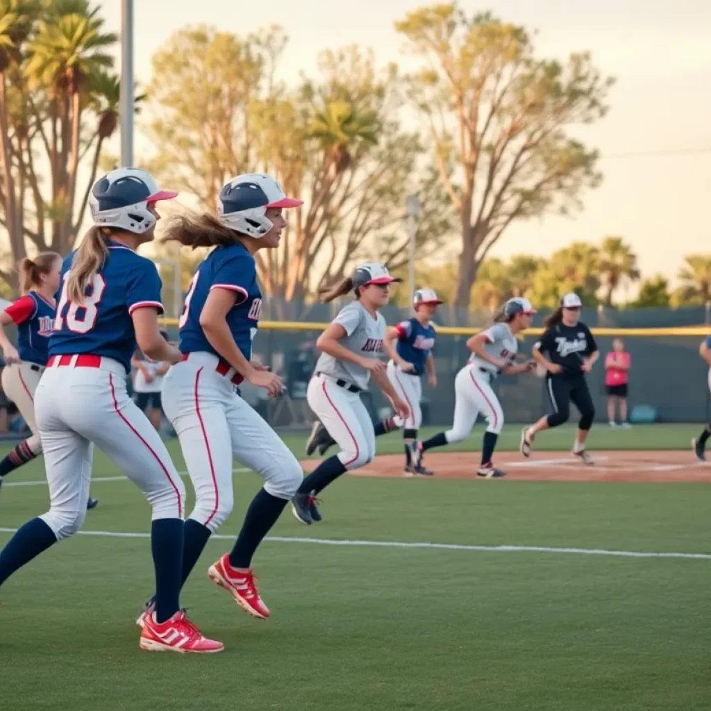 Colorado high school softball teams competing on the field