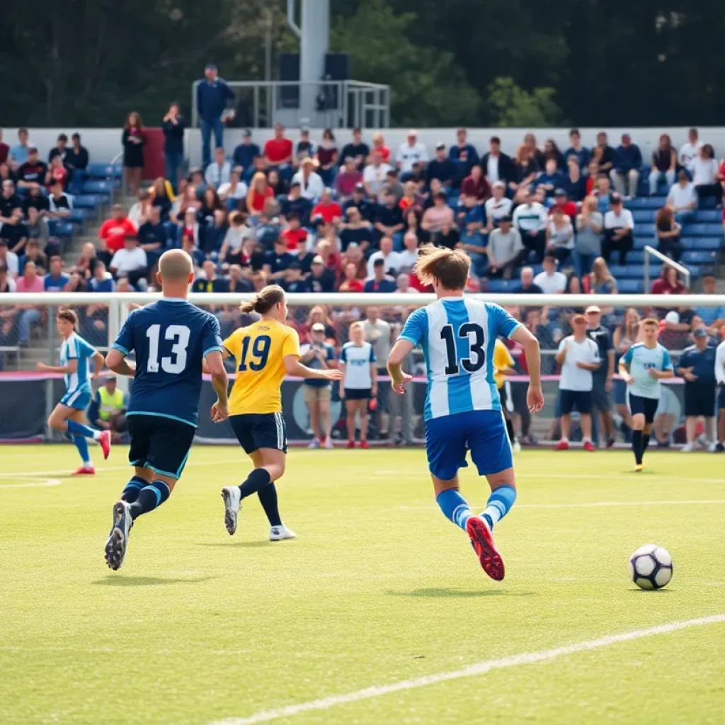 Columbia Falls boys soccer team playing during a game