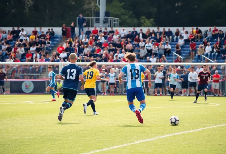 Columbia Falls boys soccer team playing during a game